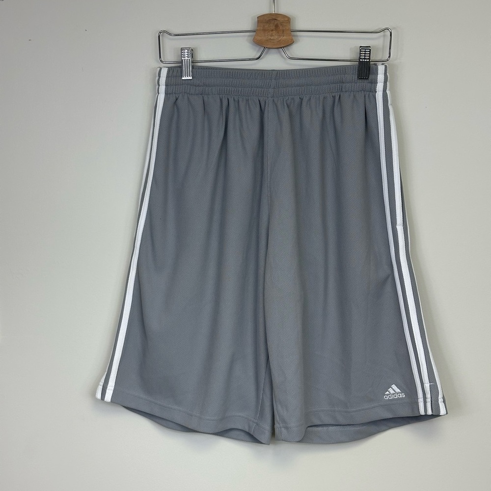 NWOT, Sz. L, Adidas Gray with white Striped Gym/Athletic Shorts